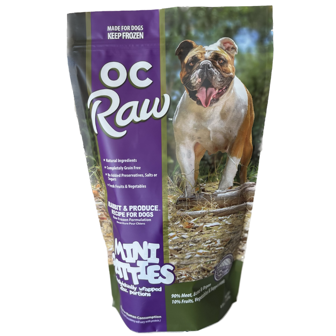 OC Raw Dog Rabbit & Produce Sliders Raw Frozen Dog Food (4lb)