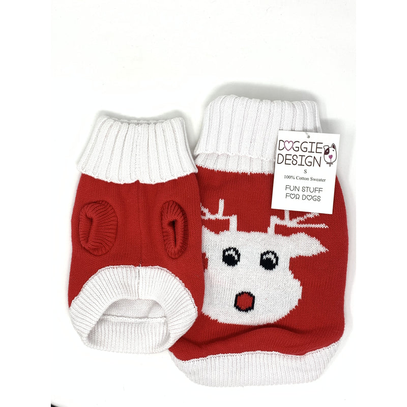 Doggie Design Combed Cotton Red Rudolph Holiday Dog Sweater