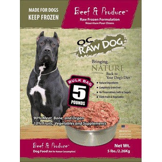 OC Raw Dog Beef & Produce Bulk Raw Frozen Dog Food (5lb)