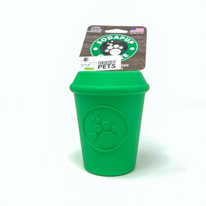 Sodapup Coffee Cup Durable Rubber Chew Toy and Treat Dispenser - Large - Green