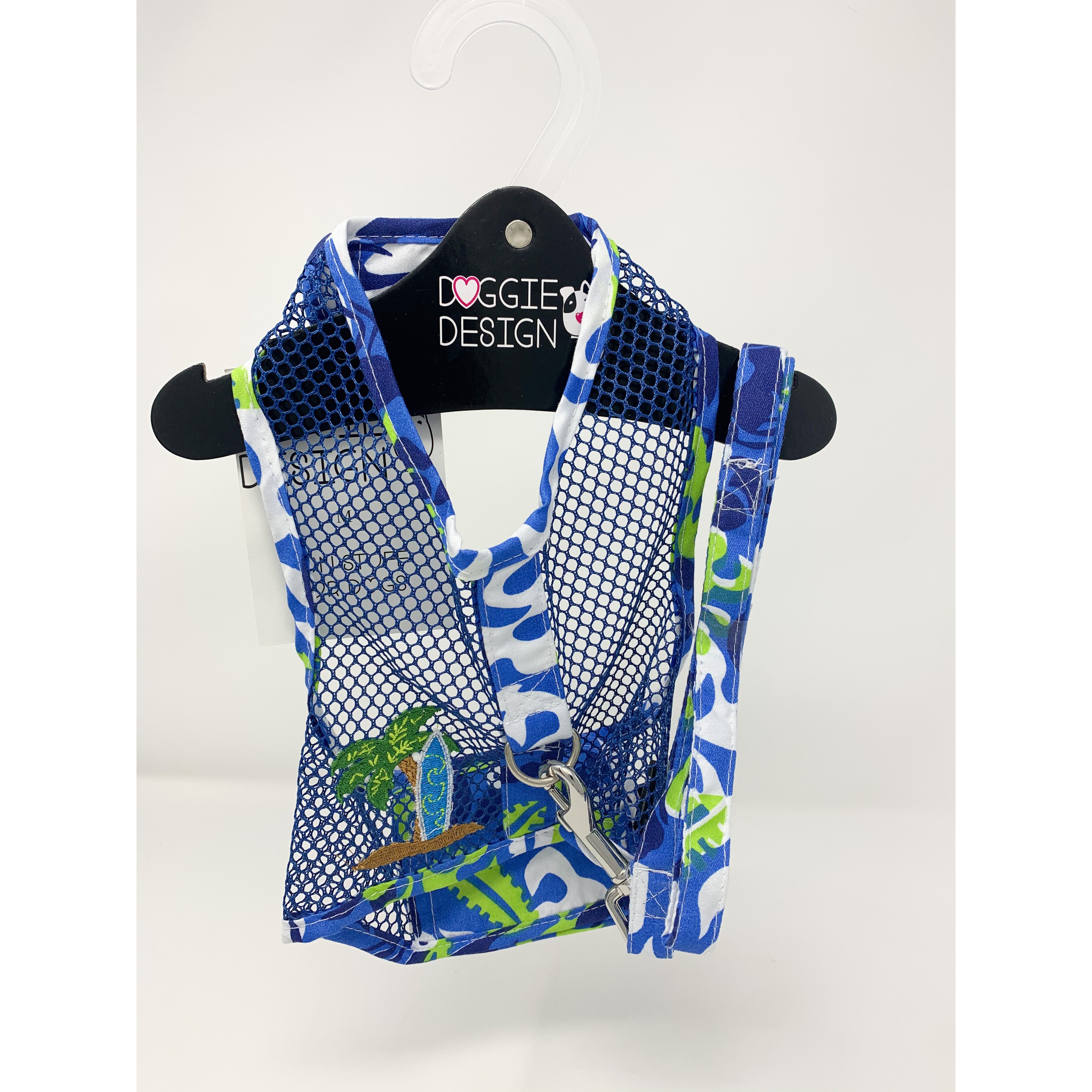 Doggie Design Blue Surfboard Cool Mesh Harness with Leash
