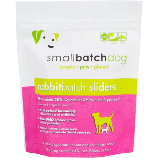 SmallBatch Frozen Raw Sliders Dog Food (3 lb) - Rabbit