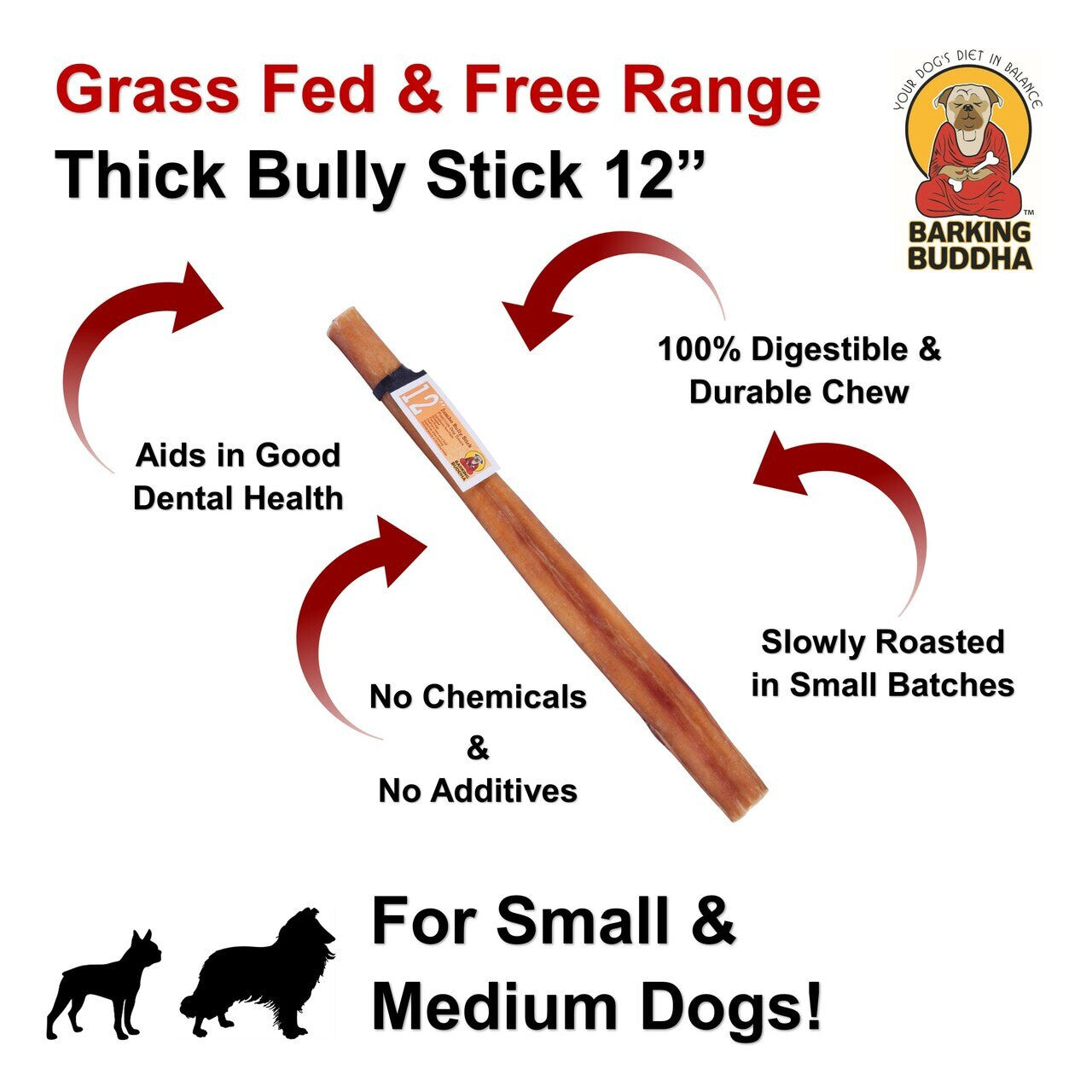 Barking Buddha Thick Bully Stick, Premium Dog Treats